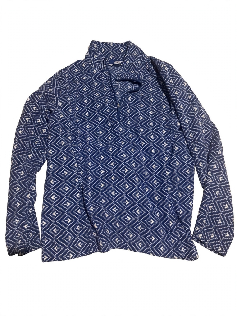 Lands' End Women's Petite M 10/12 Geometric Fleece 1/4 Zip Pullover Blue